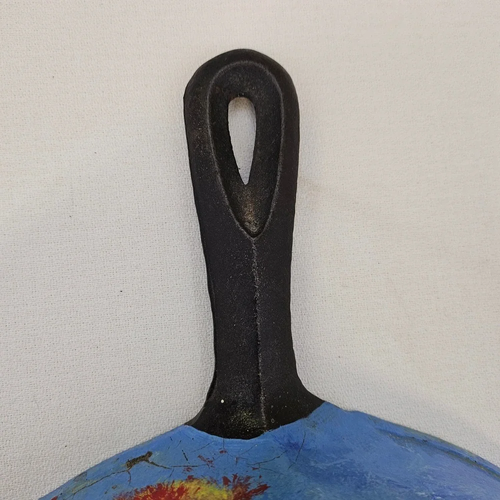 Vintage Hand Painted Cast Iron Skillet Barn Landscape Folk Art‎ Sara Wolak 1994